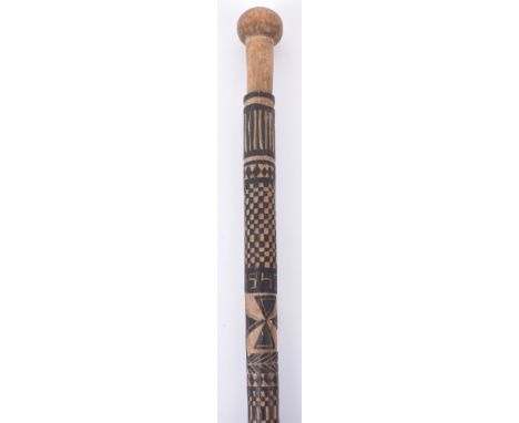 WW2 German Eastern Front Carved Wolchow Stick, with geometric designs and large Iron Cross to the centre. Dated 1943 and with