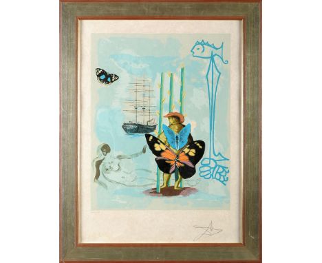 After Salvador Dali
SURREALIST SCENE WITH FIGURES, BUTTERFLIES AND SAILING SHIP
signed in pencil and numbered 231 from an edi