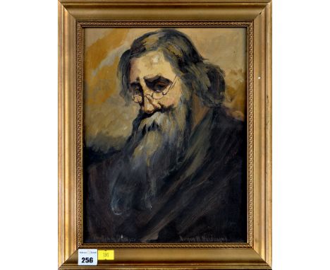 Norman M*** MacDougall
A PORTRAIT OF A BEARDED AND BESPECTACLED MAN
signed and inscribed "Painted in Duresco"; with inscripti