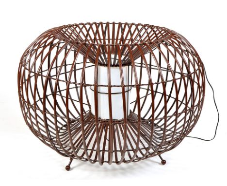 A 'Fontana' rattan wide floor lamp, of squat circular design, 98cms (38 1/2in.) diameter.