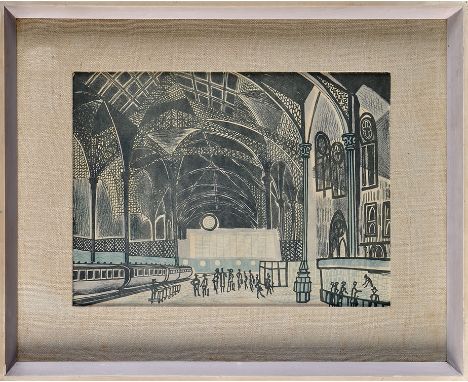 Edward Bawden, ARA
"LIVERPOOL STREET STATION"
lithograph in blue and black
22.5 x 30.5cms; 8 3/4 x 12in.