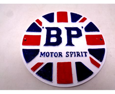 A cast iron plaque, BP Motor Spirit 