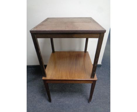 A mid 20th century Danish teak square coffee table together with a further coffee table with a copper inset panel  