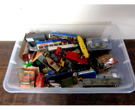 A box containing a large quantity of mid 20th century and later die cast and plastic vehicles to include Dinky, Corgi etc  
