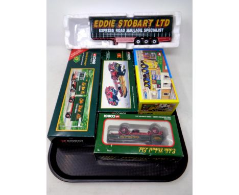 A tray containing Corgi die cast vehicles, Eddie Stobart vans, together with a 09802 ERF eight wheel rigid (5)   