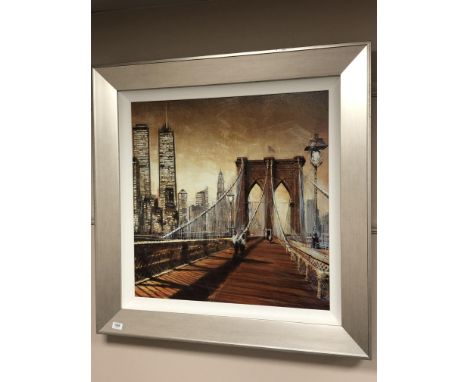 A 20th century textured print entitled 'Manhattan Sunset 2', 67 x 67 cm  