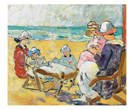 Louis Valtat, 1869 Dieppe – 1952 Paris LA FAMILLE SUR LA PLAGEÖl auf Leinwand, auf Holz aufgezogen.45,5 x 54 cm.Rechts unten 