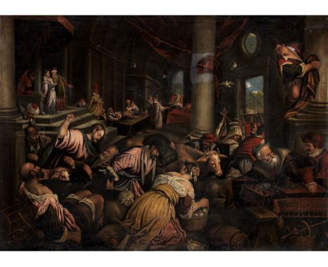 Jacopo da Ponte Bassano, 1510/15 Bassano del Grappa – 1592 Venedig, Werkstatt/ Nachfolge desVERTREIBUNG DER HÄNDLER AUS DEM T