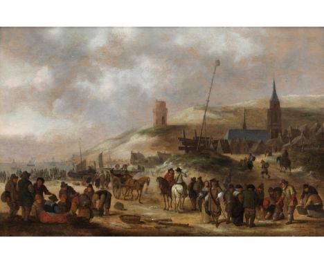 Klaes Molenaer, um 1630 Haarlem – um 1676 ebendaWINTERLICHER MARKTTAG VOR DER STADTÖl auf Holz.46 x 67 cm.Rechts unten signie