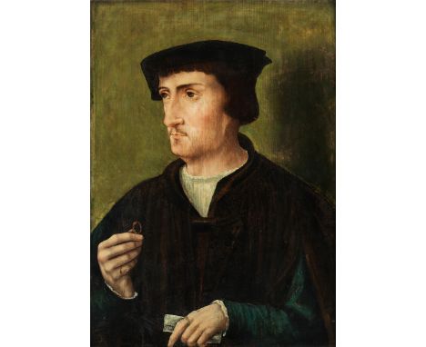 Jan van Scorel, 1495 Schoorl – 1562 Utrecht, Umkreis desPORTRAIT EINES MANNES MIT BARETTÖl auf Holz.37 x 27,5 cm.Brustbildnis
