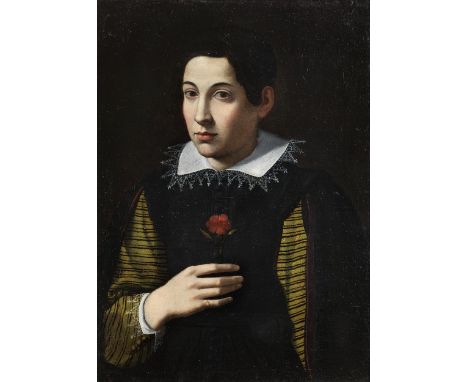 Florentinischer Meister des frühen17. JahrhundertsPORTRAIT EINES JUNGEN MIT NELKEÖl auf Leinwand. Altdoubliert.69 x 52 cm.In 