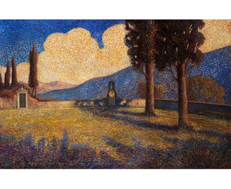 Italienischer Künstler des 19./20. JahrhundertsKLOSTERANLAGE MIT MARIENSTATUEÖl auf Leinwand.114 x 158 cm.Rechts unten signie