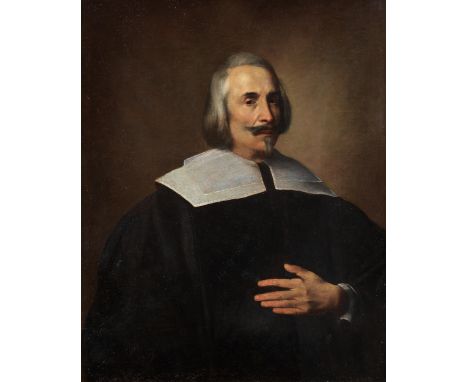 Lombardischer Maler des 17. JahrhundertsPORTRAIT EINES MANNES MIT SCHNURRBART UND KRAGENÖl auf Leinwand. Doubliert.88 x 73,5 