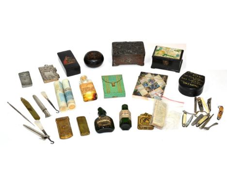 A mother of pearl card case, snuff box etc 