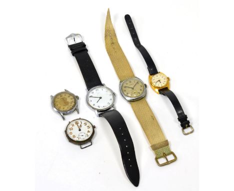 A silver enamelled dial wristwatch, Timex steel wristwatch, Felca chrome plated wristwatch and two other wristwatches (5) 