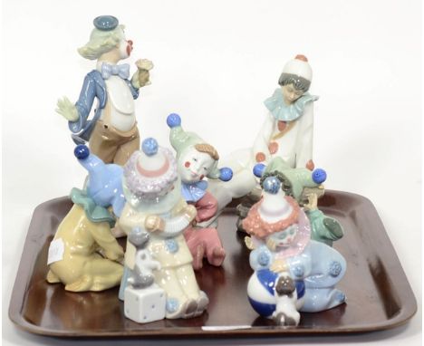 Seven Lladro and Nao Clown figures 