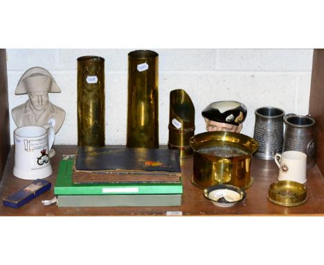 A collection of militaria including trench art, Doulton character jug, Monty, assorted books, cigarette cards etc