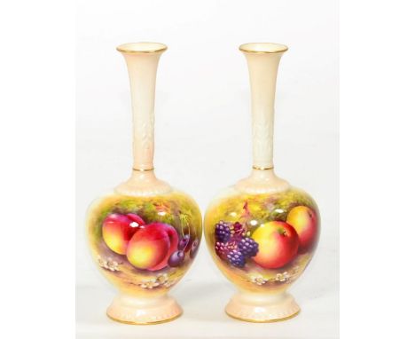 A pair of Royal Worcester fruit painted vases, signed E Townsend 