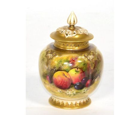 A Royal Worcester fruit painted vase and cover, signed Ricketts  