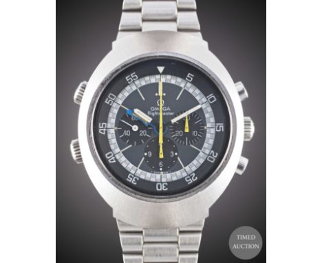 A GENTLEMAN'S STAINLESS STEEL OMEGA FLIGHTMASTER CHRONOGRAPH BRACELET WATCH
CIRCA 1975, REF.&nbsp;145.026 2ND GENERATION&nbsp