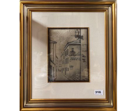 A gilt framed 925 silver Italian relief panel, 43 x 49cm.
