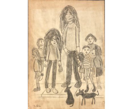 L S Lowry. An early lithographic print on paper of a group of children, 21 x 29cm.