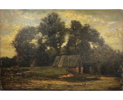 G. J Hobbs (American?). A 19th Century oil on wooden panel of Thomas River,New Jersey, 25.5 x 18cm.