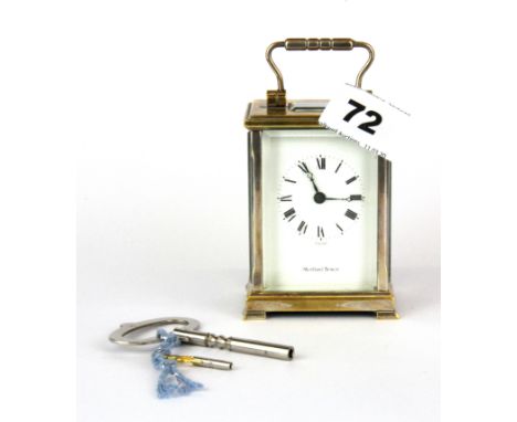 A silver plated brass Shortland Bowen carriage clock, H. 11.5cm.
