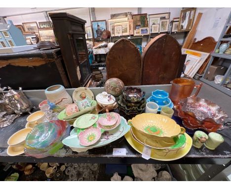 Collection of 20th century ceramics including Carltonware dishes, Carnival glass, Clarice Cliff etc