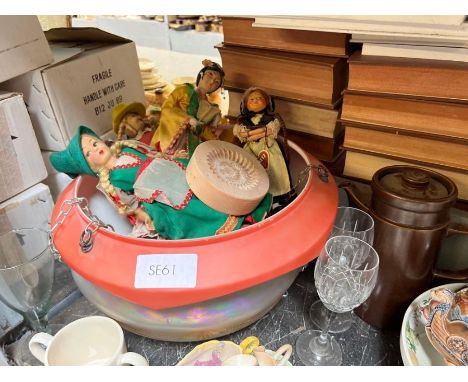 Shelf to include ceiling shades, plates, Coalport part dinner service, jars etc