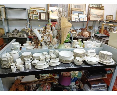 Shelf of Royal Doulton Oxford Green dinner service