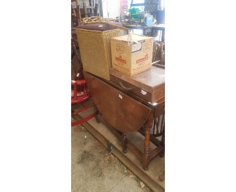 Gateleg table, leather briefcase, Swan electric kettle, wicker linen basket &amp; a carpet beater