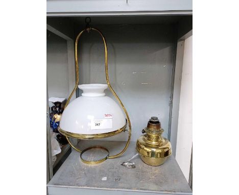 Large oil lamp with white glass shade