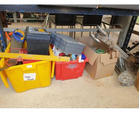 Items to include hand saws, tool boxes, cleaning products, spirit level, bulbs &amp; other garage items