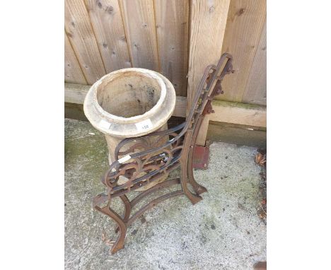 Pair of cast bench ends &amp; a chimney planter