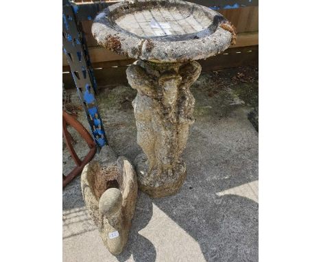 Reconstituted stone bird bath and swan planter
