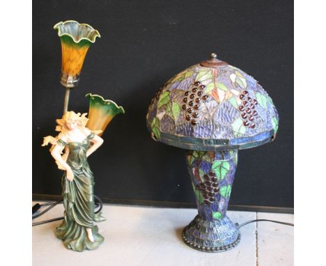LAMPS - 2 lamps to include a lady from the Leonardo Collection standing at 52cm and an F.F. Valliant lamp featuring grapes st
