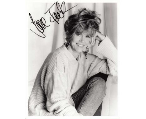 Jane Fonda signed 10 x 8 black and white photo. Lovely head and shoulders portrait photo signed by Jane Fonda, best known for