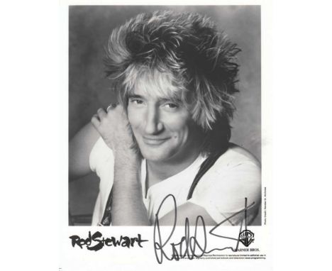 Rod Stewart signed 10 x 8 black and white photo. Nice portrait photo signed by the legendary Rod Stewart.   Good condition.  