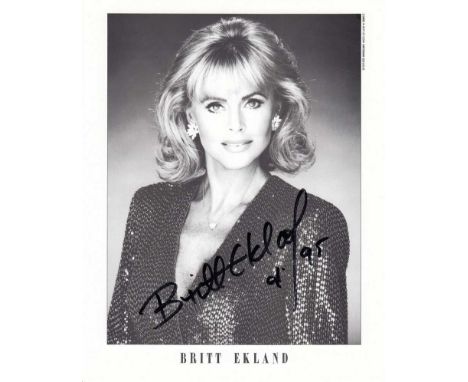 Brit Ekland signed 10 x 8 black and white photo. Beautiful portrait photo of the actress and model.   Good condition.  All it