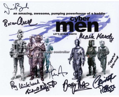 Cyber Men Unknown signed 10 x 8 colour photo. Superb colour photo of the Cybermen from Doctor Who signed by around nine actor