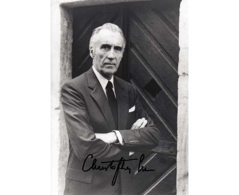 Christopher Lee signed 7 x 5 black and white photo. Suited portrait of the late great horror actor.   Good condition.  All it
