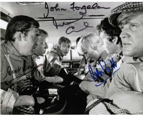 Italian Job Cast signed 10 x 8 black and white photo. Brilliant photo from The Italian Job from inside the van, signed by Mic