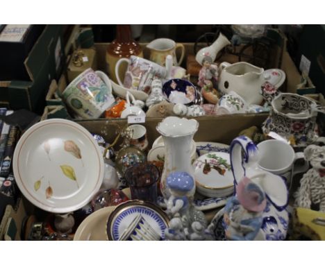 TWO TRAYS OF ORNAMENTS, CLOCK, PAPERWEIGHT ETC.