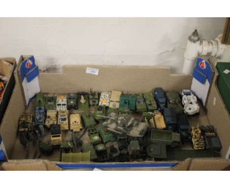 A COLLECTION OF MILITARY VEHICLES TO INCLUDE MATCHBOX, PLAY ART, CORGI, LLEDO ETC.