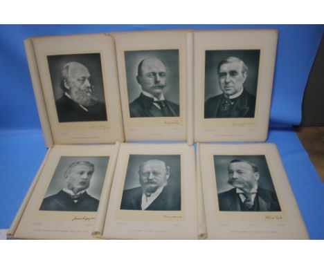 SIX 19TH CENTURY PORTRAIT PHOTOGRAPHS OF POLITICAL FIGURES WITH PRINTED AUTOGRAPHS, to include Walter Hume Long, George Joach