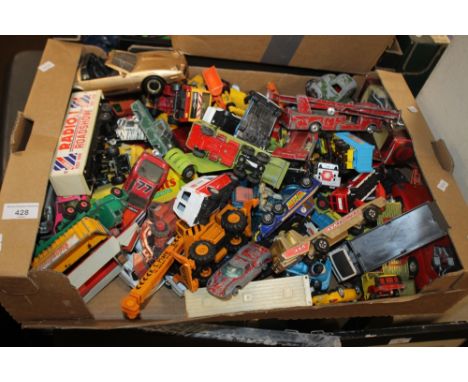A BOX OF PLAYWORN DIECAST VEHICLES TO INCLUDE LESNEY, CORGI AND MATCHBOX