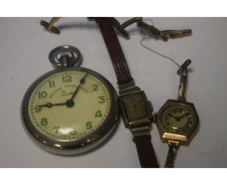 A VINTAGE LADIES 9 CT GOLD CASED WRISTWATCH AND STRAP A/F ALONG WITH TWO OTHER WATCHES