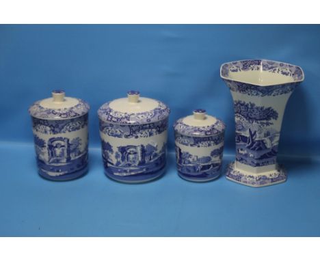 THREE SPODE LIDDED JARS AND A VASE