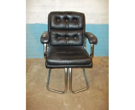A VINTAGE RETRO CHROME BLACK LEATHER CHAIR